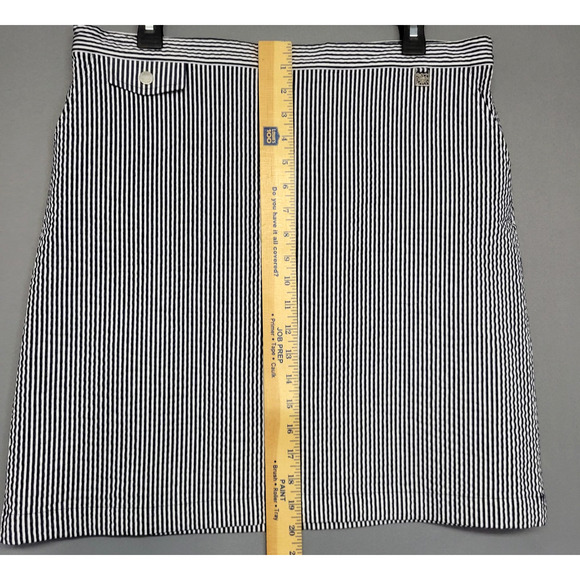 Anne Klein Skirt Womens 12 Navy White Striped Seersucker Cotton Blend Side Zip - Picture 8 of 14